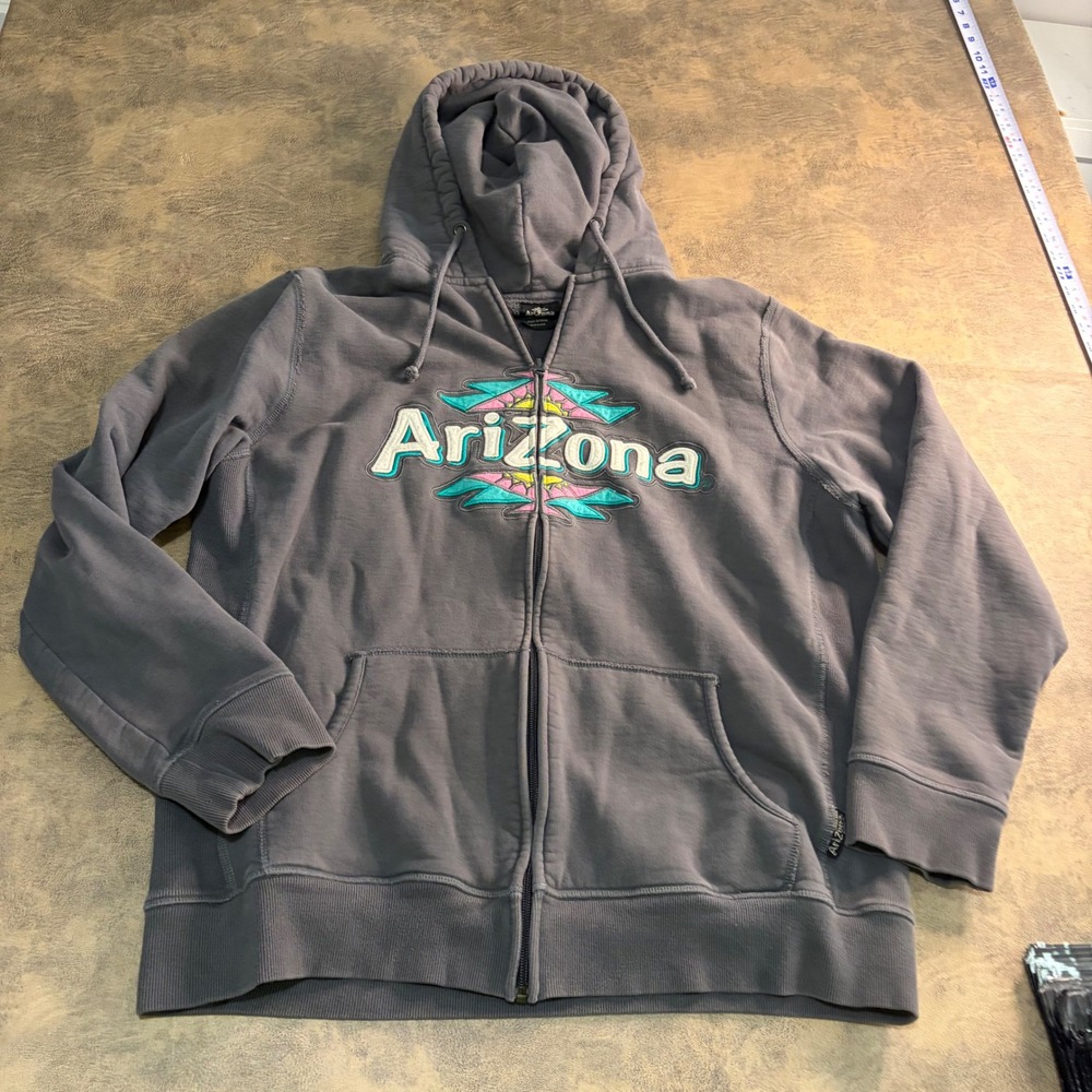 Arizona Beverage Company Zip Hoodie Mens XL Gray Iced Tea Embroidered Logo Zip